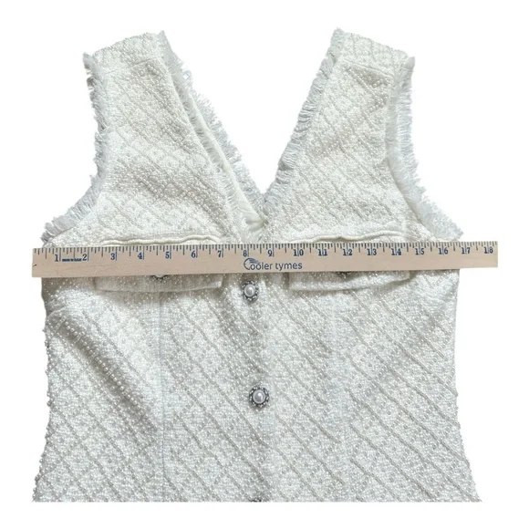 BHLDN Anthropologie Sleeveless Tweed Dress Pearl Embellished Fringed Trim NWOT - Picture 9 of 11